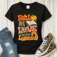 Fall In Love With Learning Autum Thanksgiving Teacher Women's T-Shirt thumb 3