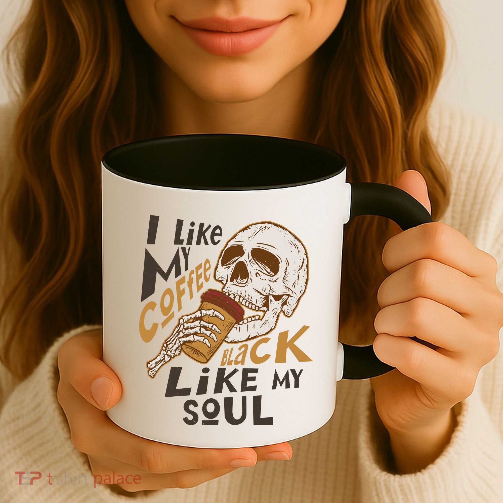 Funny I Like My Coffee Black Like My Soul Skeleton Coffee Lover Coffee Mug