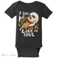 Funny I Like My Coffee Black Like My Soul Skeleton Coffee Lover Baby Bodysuit thumb 0