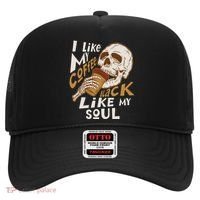 Funny I Like My Coffee Black Like My Soul Skeleton Coffee Lover Hat thumb 0