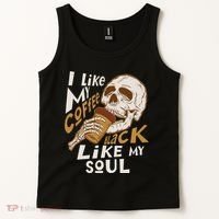 Funny I Like My Coffee Black Like My Soul Skeleton Coffee Lover Tank Top thumb 2
