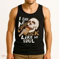 Funny I Like My Coffee Black Like My Soul Skeleton Coffee Lover Tank Top thumb 3