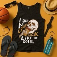 Funny I Like My Coffee Black Like My Soul Skeleton Coffee Lover Tank Top thumb 4
