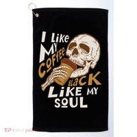 Funny I Like My Coffee Black Like My Soul Skeleton Coffee Lover Golf Towel thumb 0