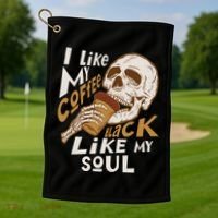 Funny I Like My Coffee Black Like My Soul Skeleton Coffee Lover Golf Towel thumb 1