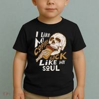 Funny I Like My Coffee Black Like My Soul Skeleton Coffee Lover Toddler T-Shirt thumb 2