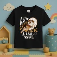 Funny I Like My Coffee Black Like My Soul Skeleton Coffee Lover Toddler T-Shirt thumb 3