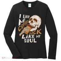 Funny I Like My Coffee Black Like My Soul Skeleton Coffee Lover Women's Long Sleeve Shirt thumb 0