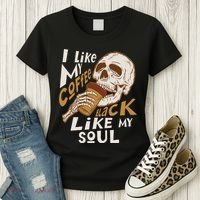 Funny I Like My Coffee Black Like My Soul Skeleton Coffee Lover Women's T-Shirt thumb 3