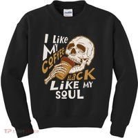 Funny I Like My Coffee Black Like My Soul Skeleton Coffee Lover Kids Sweatshirt thumb 0