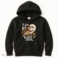 Funny I Like My Coffee Black Like My Soul Skeleton Coffee Lover Kids Hoodie thumb 0