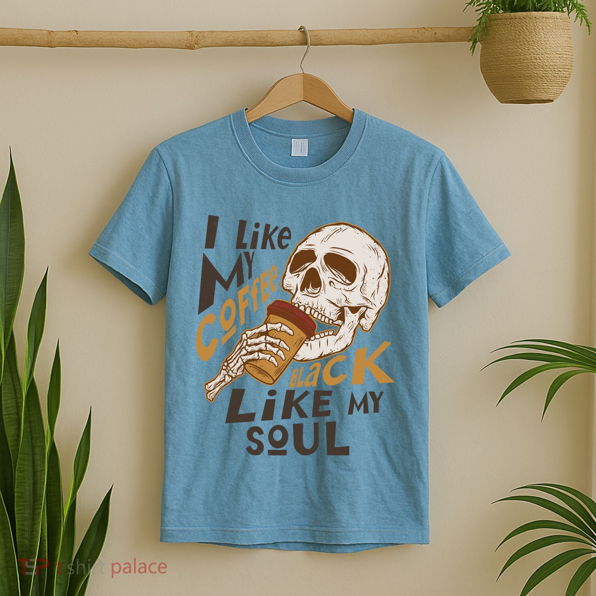 Funny I Like My Coffee Black Like My Soul Skeleton Coffee Lover T-Shirt