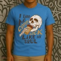 Funny I Like My Coffee Black Like My Soul Skeleton Coffee Lover T-Shirt thumb 3
