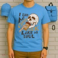 Funny I Like My Coffee Black Like My Soul Skeleton Coffee Lover T-Shirt thumb 5