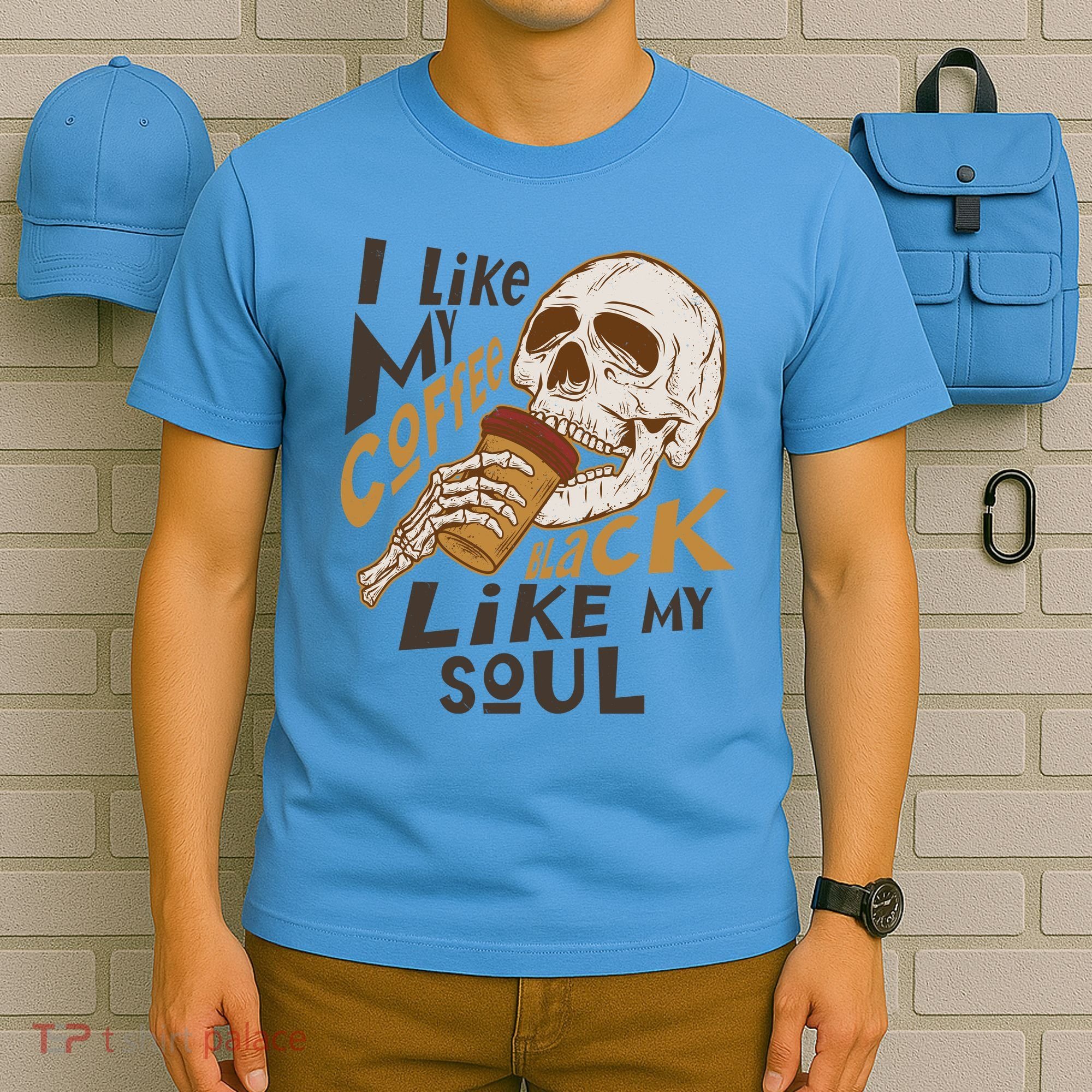 Funny I Like My Coffee Black Like My Soul Skeleton Coffee Lover T-Shirt