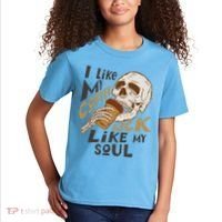 Funny I Like My Coffee Black Like My Soul Skeleton Coffee Lover Kids T-Shirt thumb 2