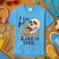 Funny I Like My Coffee Black Like My Soul Skeleton Coffee Lover Kids T-Shirt thumb 3