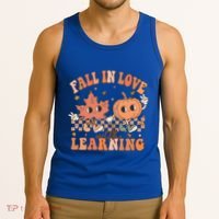 Fall In Love With Learning Teacher Trick Or Teach Teacher Gift Tank Top thumb 3