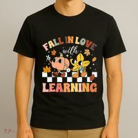 Fall In Love With Learning Thanksgiving Teacher T-Shirt thumb 3