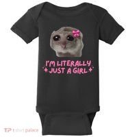 Funny IM Literally Just A Girl Sad Hamster Meme Baby Bodysuit thumb 0