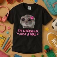 Funny IM Literally Just A Girl Sad Hamster Meme Kids T-Shirt thumb 3