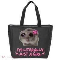 Funny IM Literally Just A Girl Sad Hamster Meme Tote Bag thumb 0
