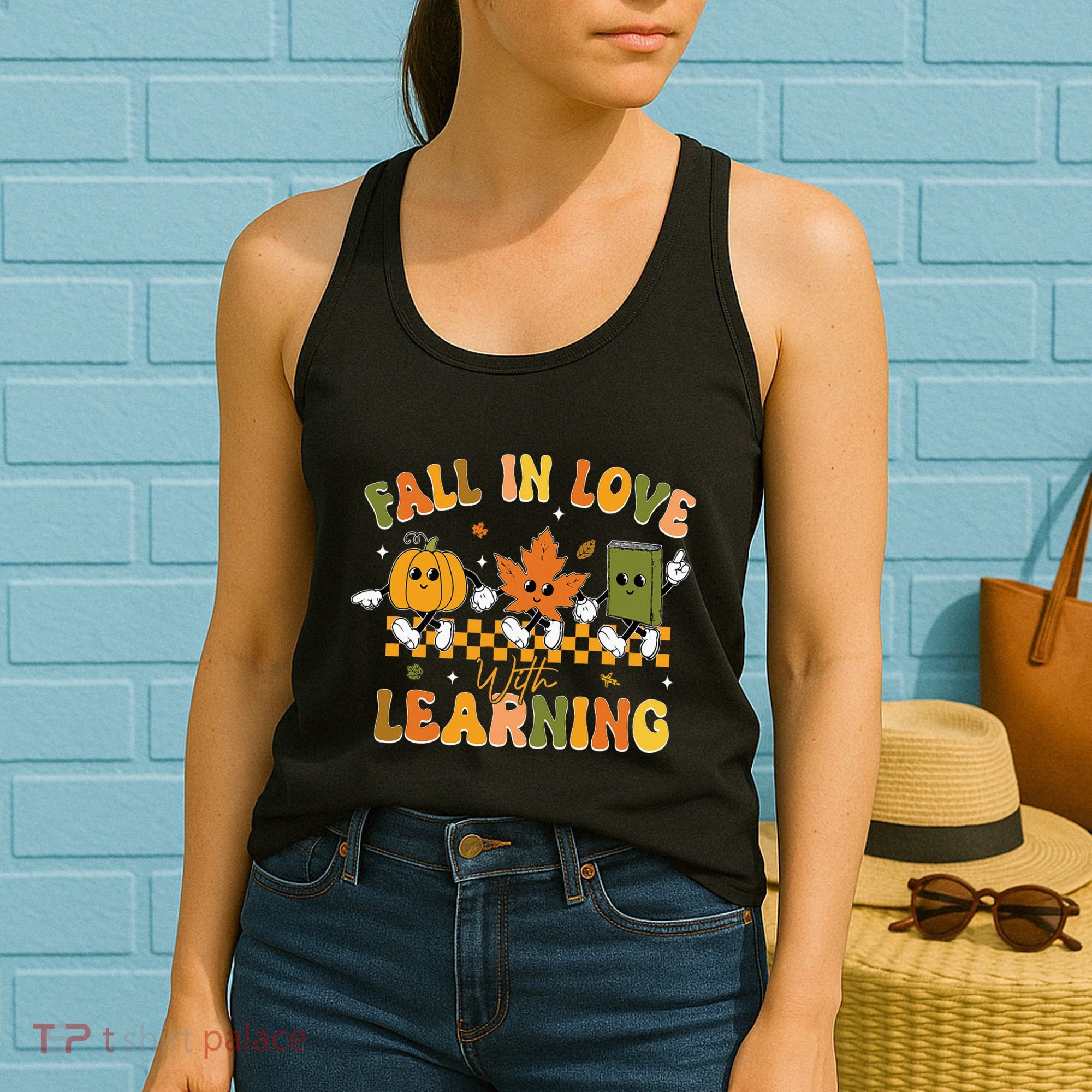 Fall In Love With Learning Retro Pumpkin Thanksgiving Women's Tank Top