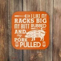 Funny I Like My Racks Big Butt Rubbed And Pork Pulled Meat Cut Lines Coaster thumb 0