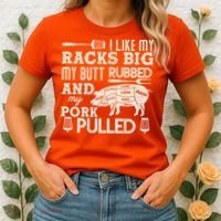 Funny I Like My Racks Big Butt Rubbed And Pork Pulled Meat Cut Lines Women's T-Shirt thumb 2