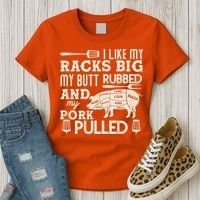 Funny I Like My Racks Big Butt Rubbed And Pork Pulled Meat Cut Lines Women's T-Shirt thumb 3