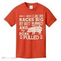 Funny I Like My Racks Big Butt Rubbed And Pork Pulled Meat Cut Lines Kids T-Shirt thumb 0