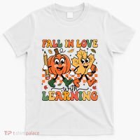 Fall In Love With Learning Thanksgiving Teacher Student T-Shirt thumb 0