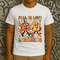 Fall In Love With Learning Thanksgiving Teacher Student T-Shirt thumb 3