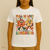Fall In Love With Learning Thanksgiving Teacher Student T-Shirt thumb 4