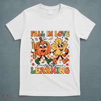 Fall In Love With Learning Thanksgiving Teacher Student T-Shirt thumb 5