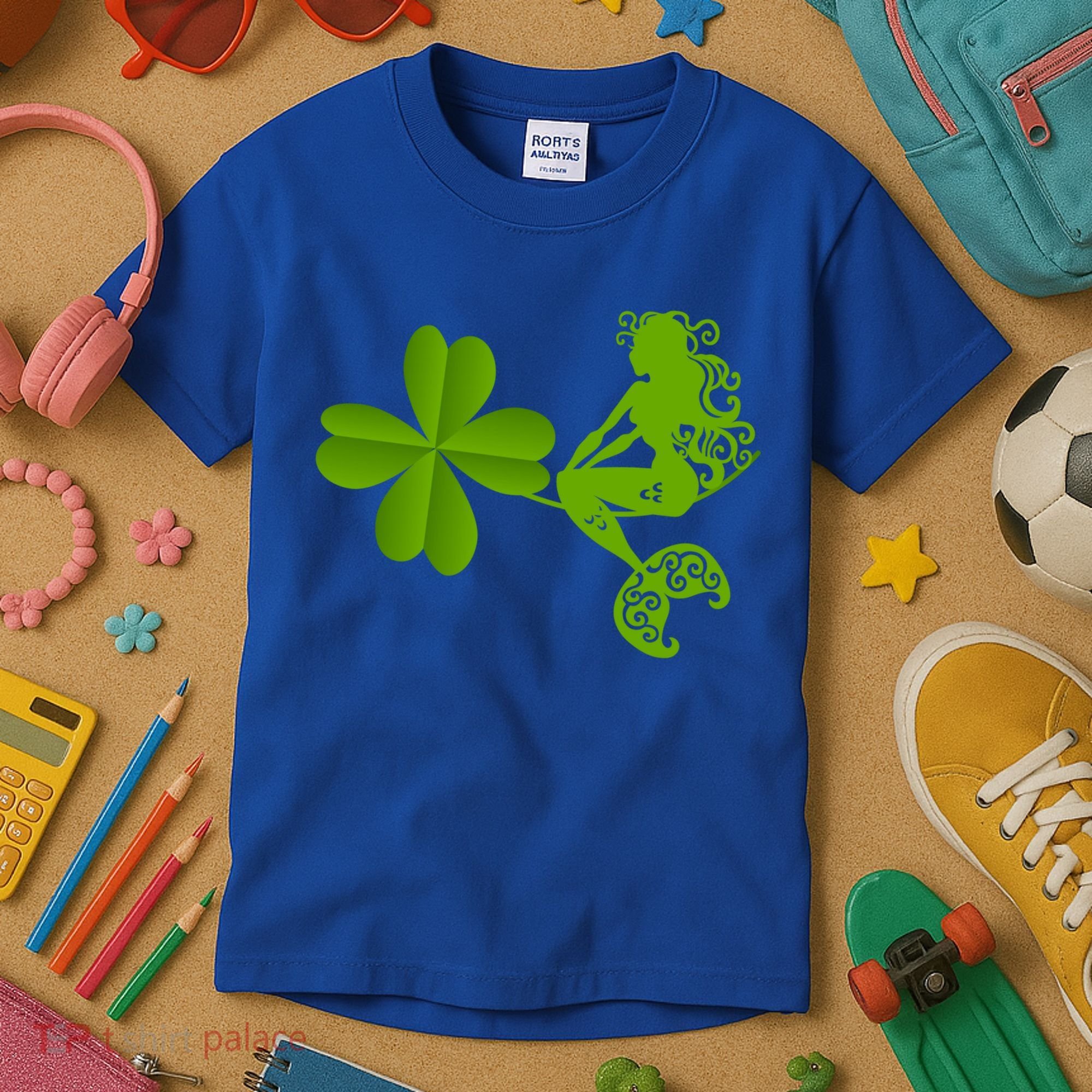 Funny Irish Mermaid Love Shamrock St Patricks Day Funny Gift Kids T-Shirt