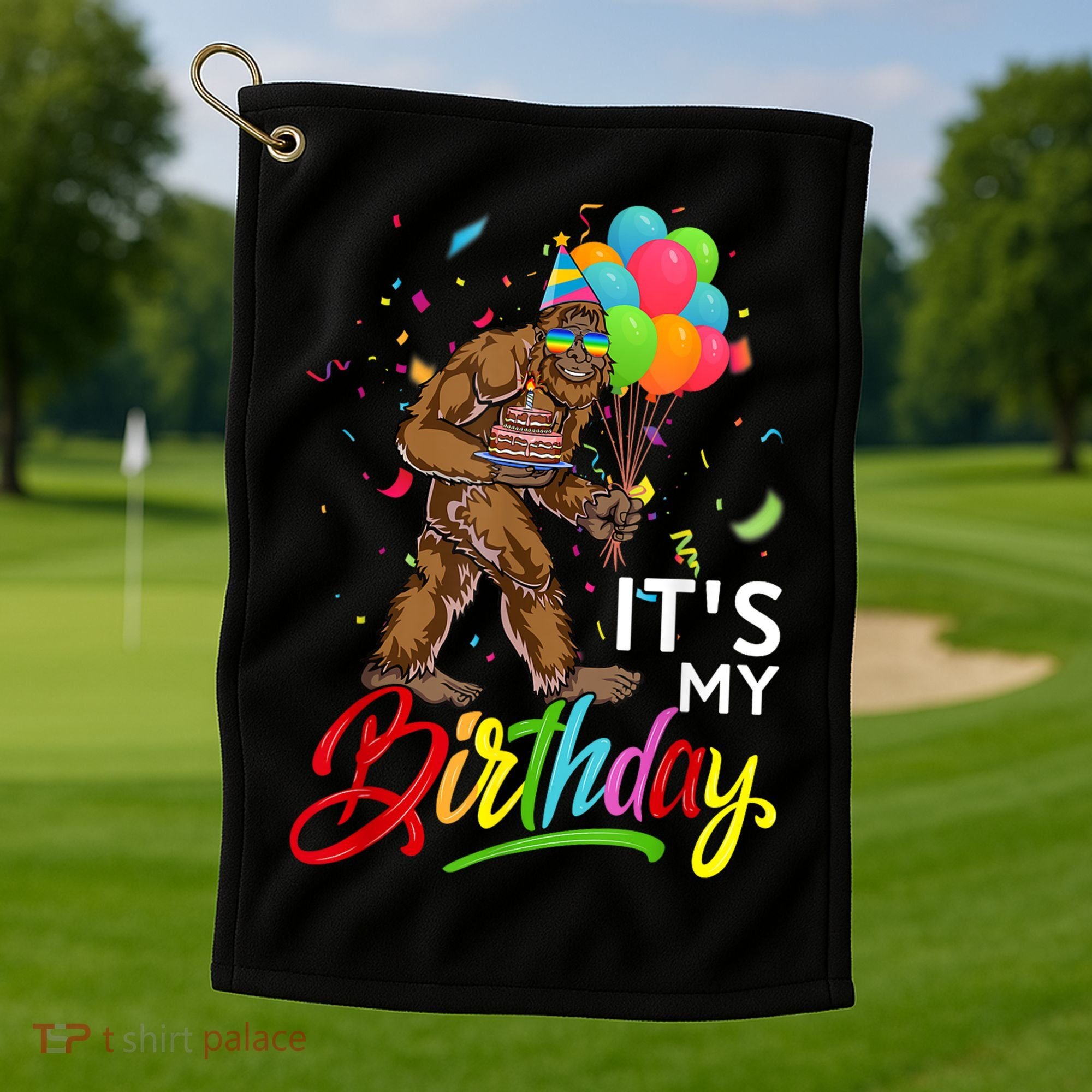 Funny ItS My Birthday Bigfoot Sasquatch Party Celebration Golf Towel