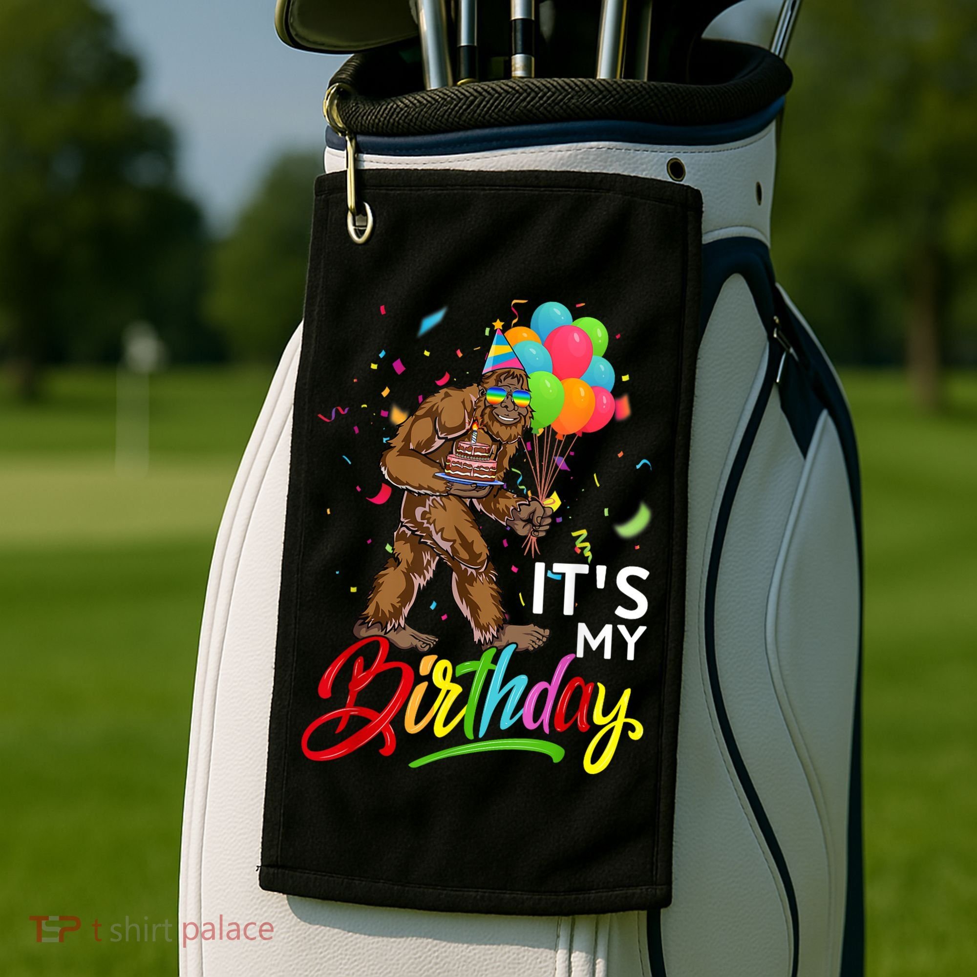 Funny ItS My Birthday Bigfoot Sasquatch Party Celebration Golf Towel