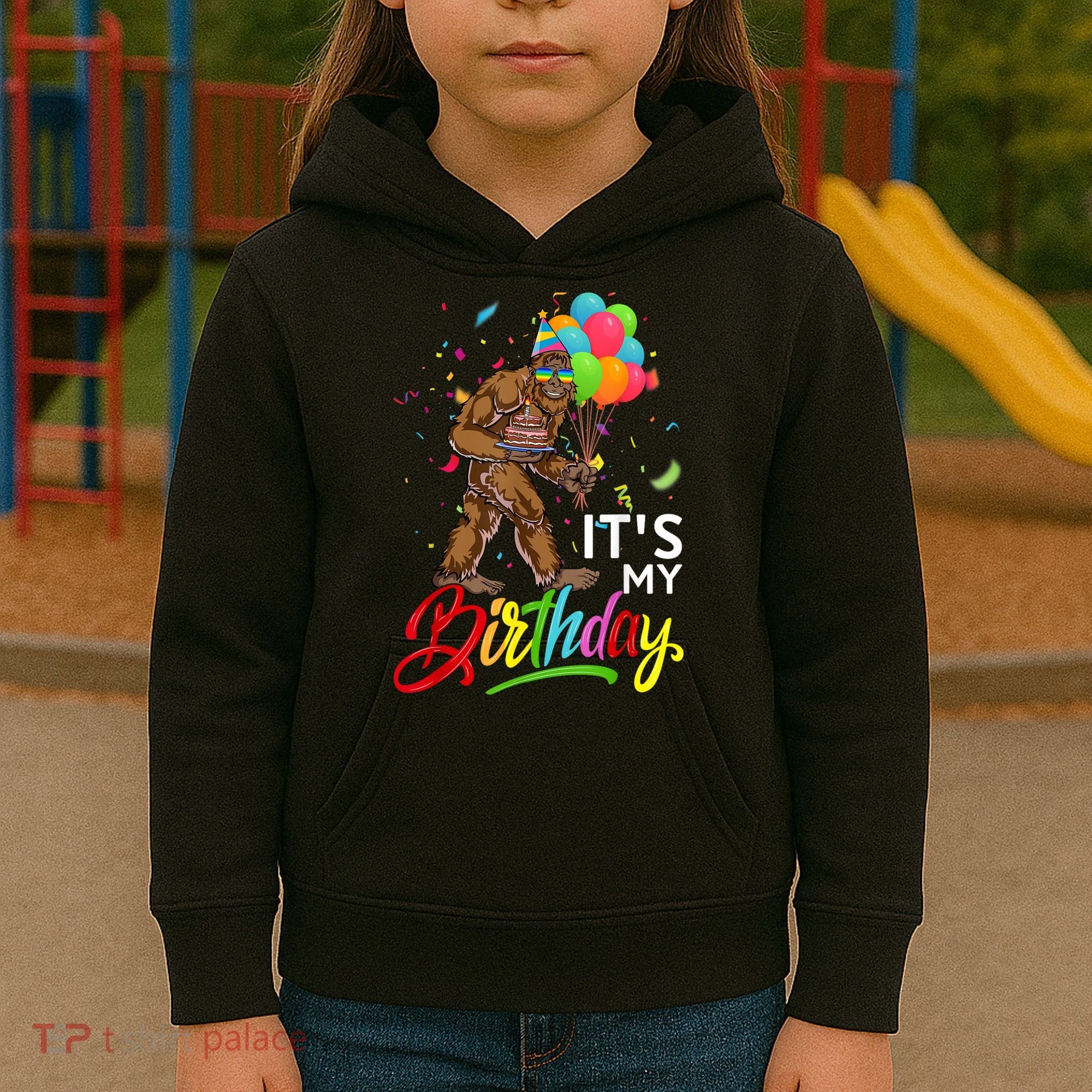 Funny ItS My Birthday Bigfoot Sasquatch Party Celebration Kids Hoodie