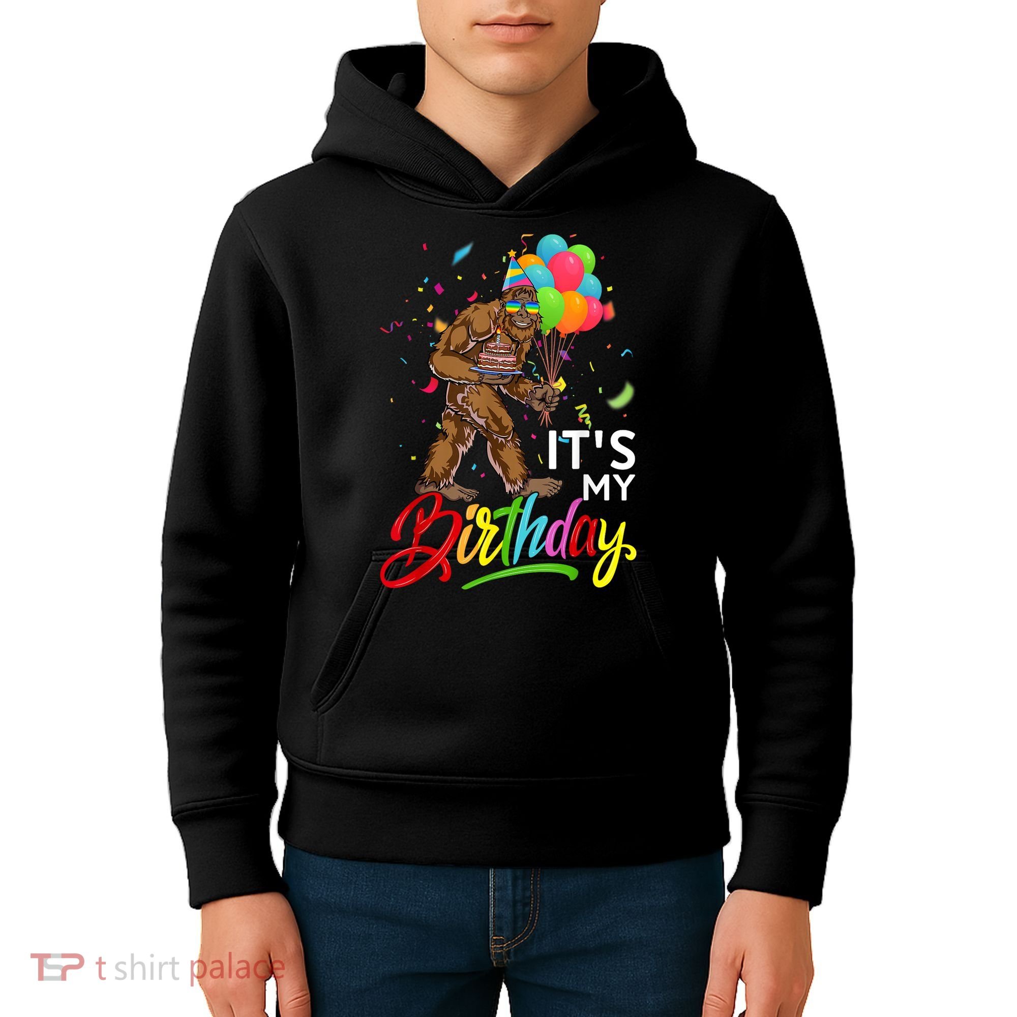 Funny ItS My Birthday Bigfoot Sasquatch Party Celebration Kids Hoodie