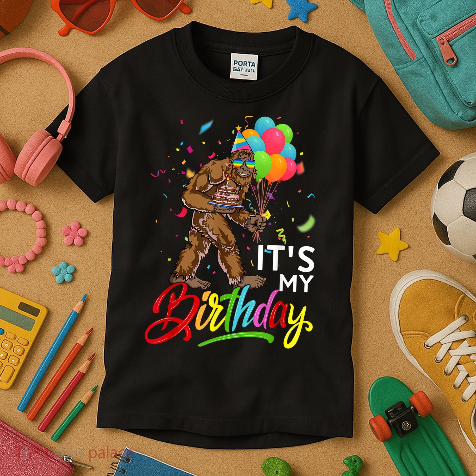 Funny ItS My Birthday Bigfoot Sasquatch Party Celebration Kids T-Shirt