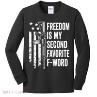Freedom Is My Second Favorite F Word Funny Gun Joke (BACK) Kids Long Sleeve Shirt thumb 0