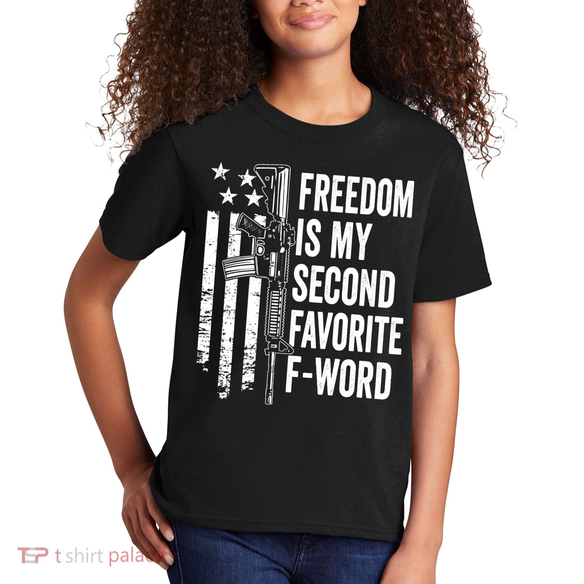 Freedom Is My Second Favorite F Word Funny Gun Joke (BACK) Kids T-Shirt