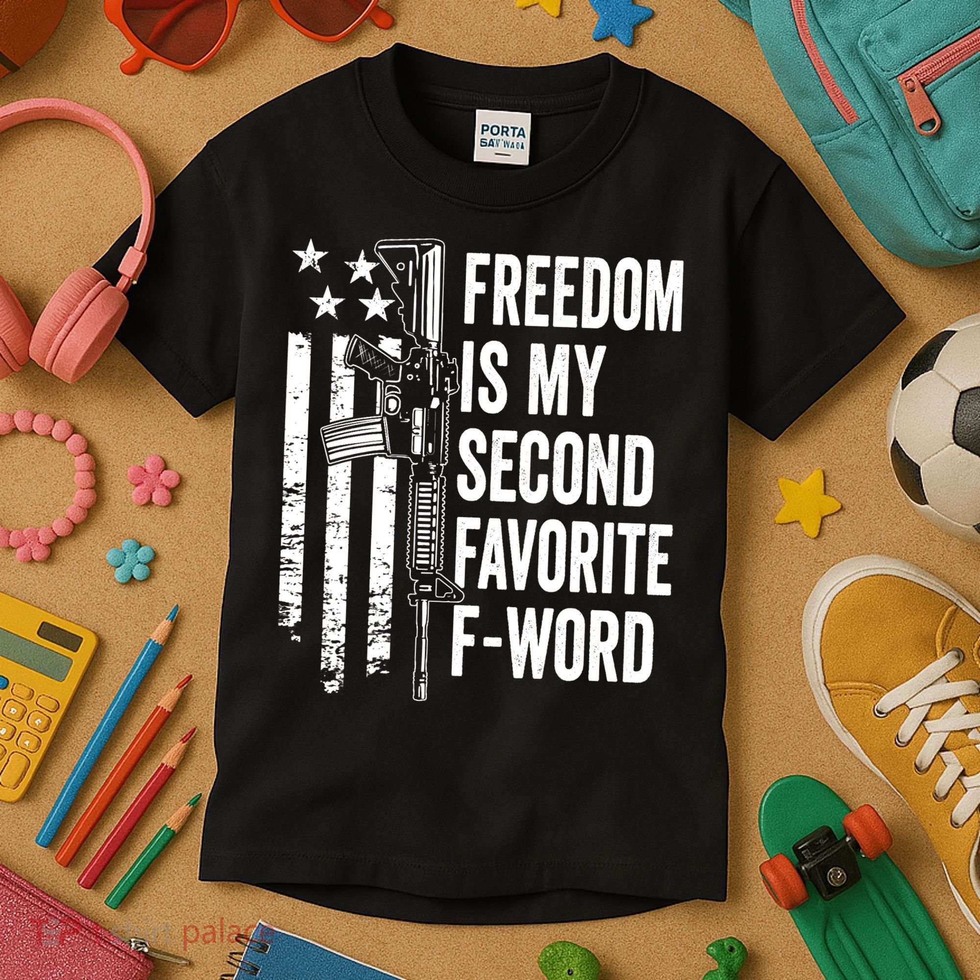 Freedom Is My Second Favorite F Word Funny Gun Joke (BACK) Kids T-Shirt