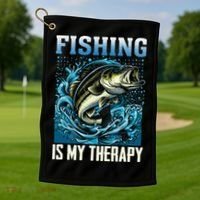 Fishing Is My Therapy Golf Towel thumb 1