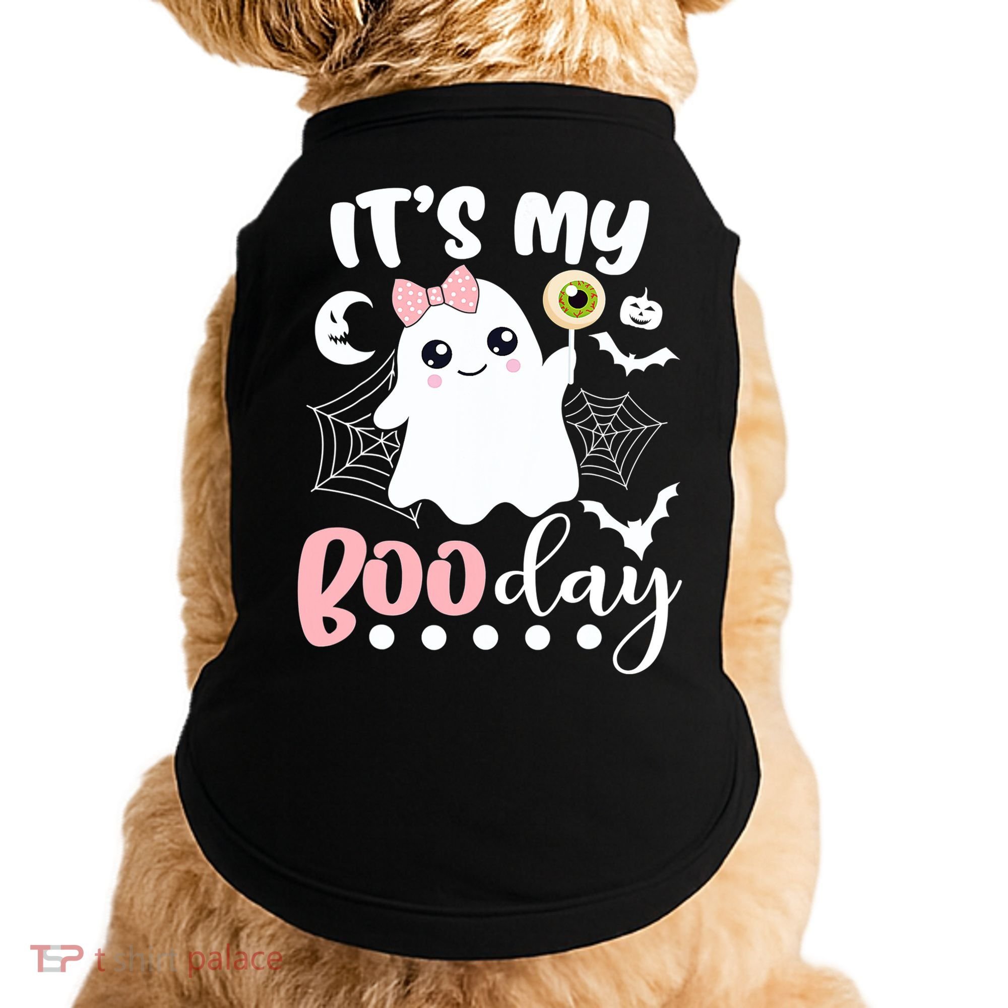 Funny Its My Boo Day Cute Halloween Birthday Ghost Pink Bow Doggie Tank