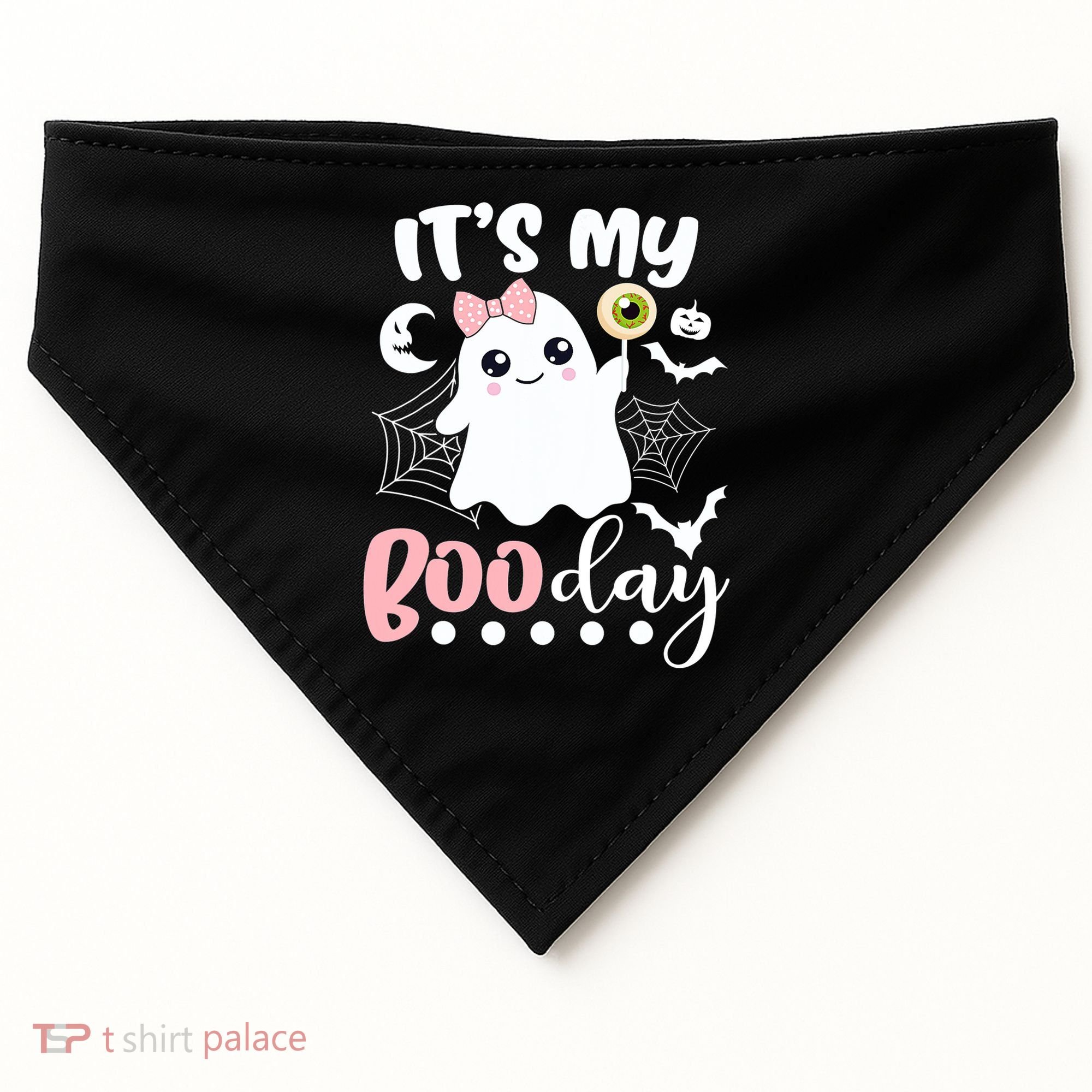 Funny Its My Boo Day Cute Halloween Birthday Ghost Pink Bow USA-Made Doggie Bandana