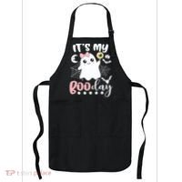 Funny Its My Boo Day Cute Halloween Birthday Ghost Pink Bow Apron thumb 0