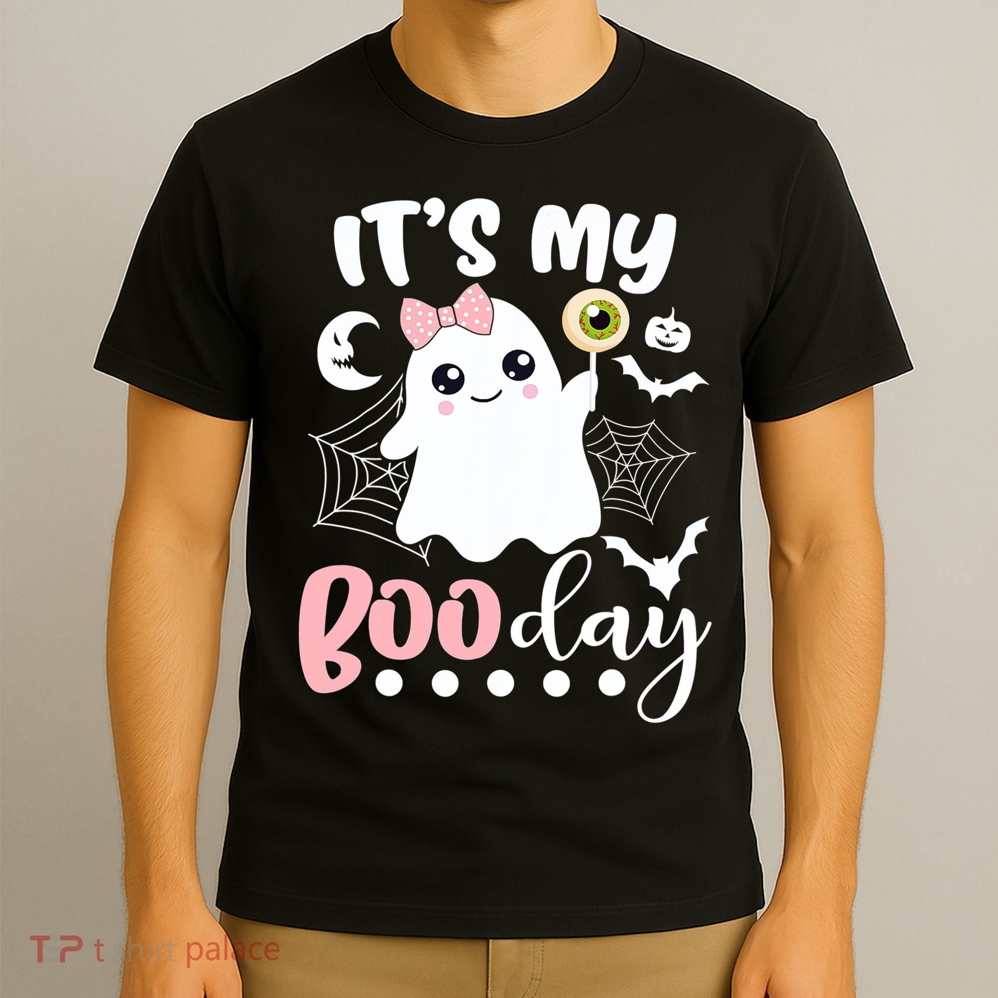 Funny Its My Boo Day Cute Halloween Birthday Ghost Pink Bow T-Shirt