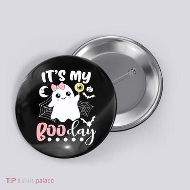 Funny Its My Boo Day Cute Halloween Birthday Ghost Pink Bow Button